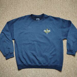 IRON REBEL Sweatshirt Men XL Blue Fleece Crew Neck Pullover Barbell Club Graphic